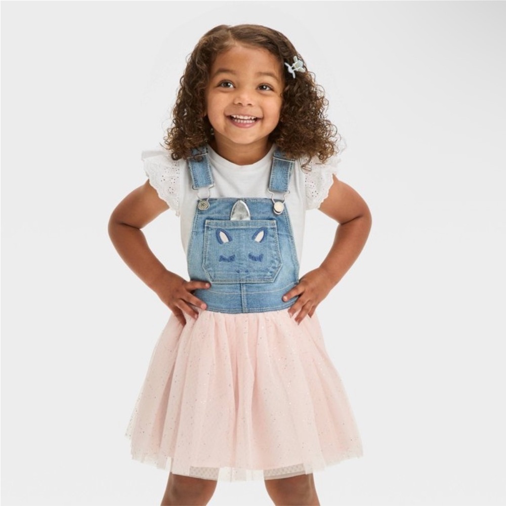 Oshkosh Denim Overall Dress with Pink Tulle Skirt